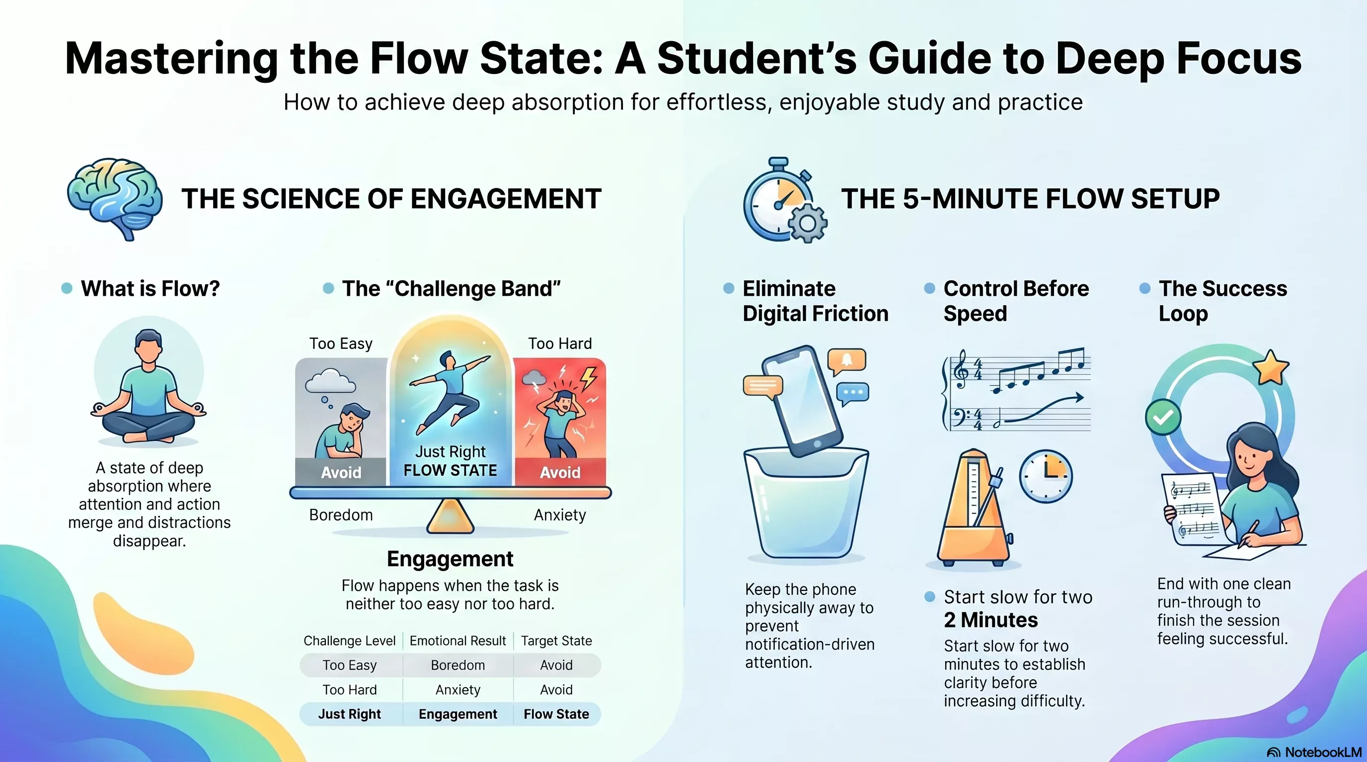 Flow State for Students - focus and immersion infographic