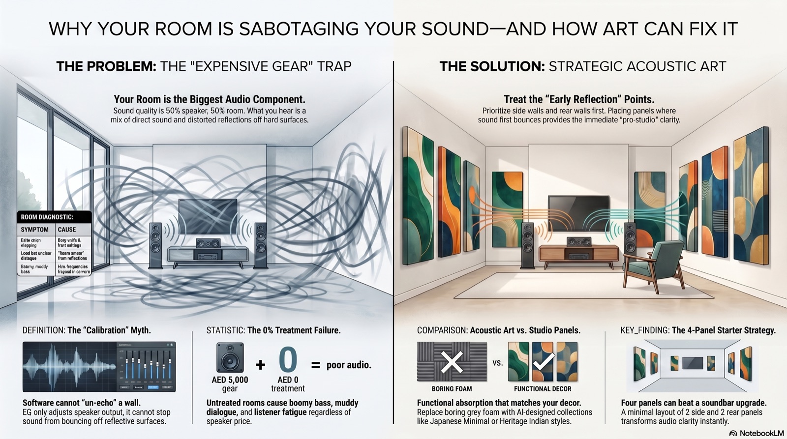 Why your room is sabotaging your sound — and how acoustic art panels fix it: the expensive-gear trap vs strategic acoustic treatment