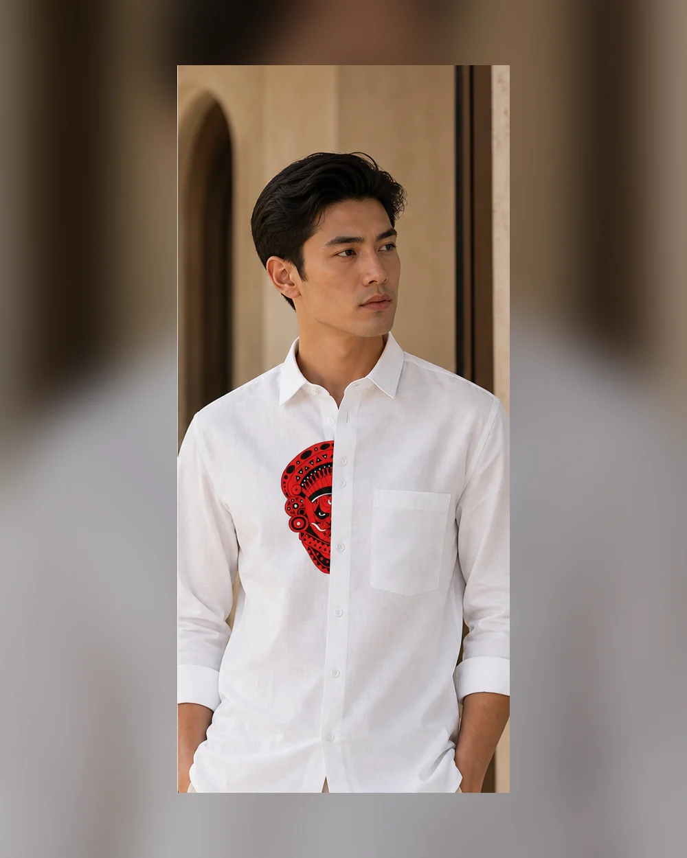 Red Kerala Motif heritage shirt