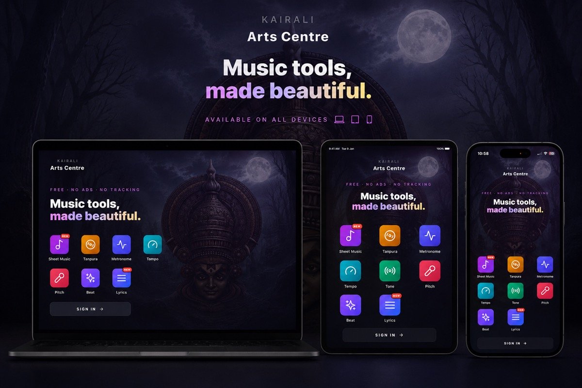 Kairali Music Tools App on laptop, tablet and mobile