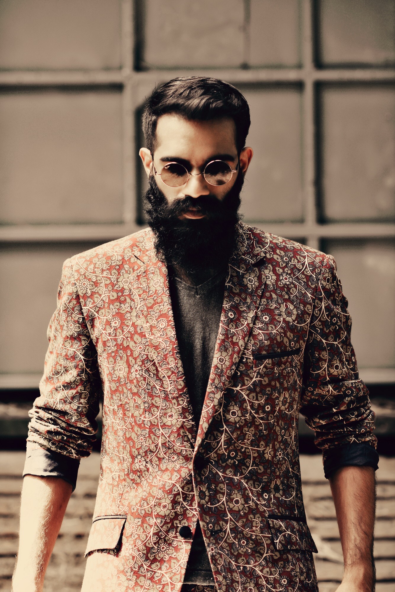Editorial, patterned blazer, fashion frame
