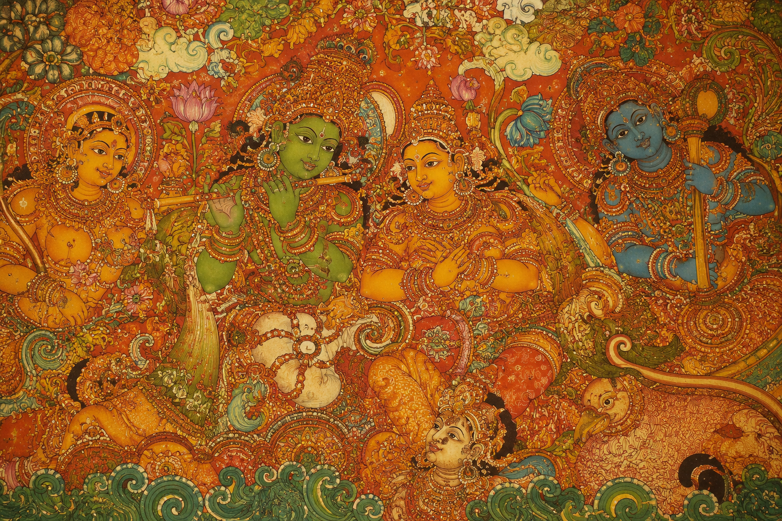 Kerala Mural Art close-up - Guru Hariharan Swastik