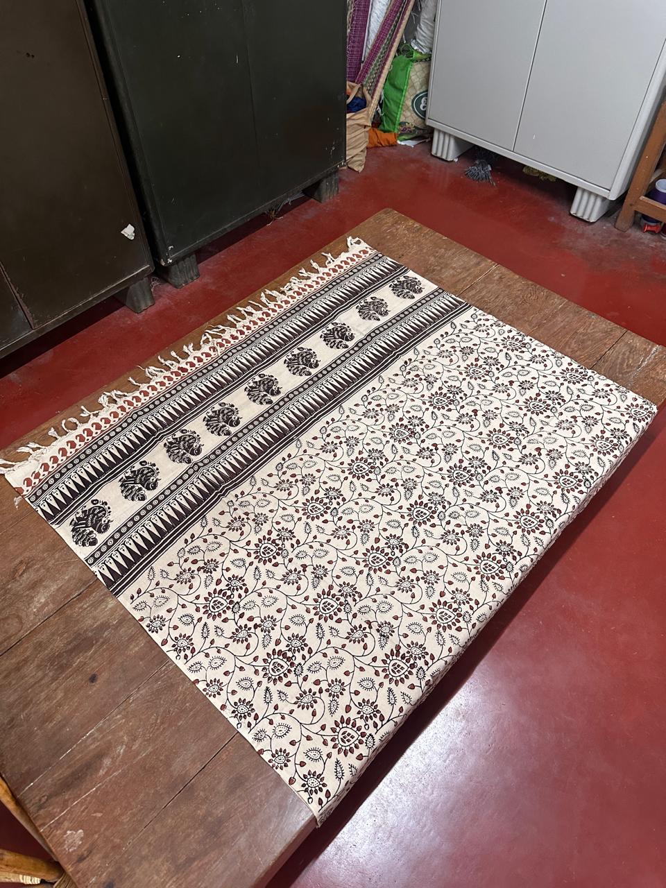 Kalamkari printed cotton saree photographed at the Chennai maker studio