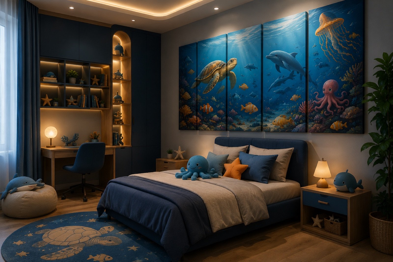 Kids room acoustic art panel — ocean design